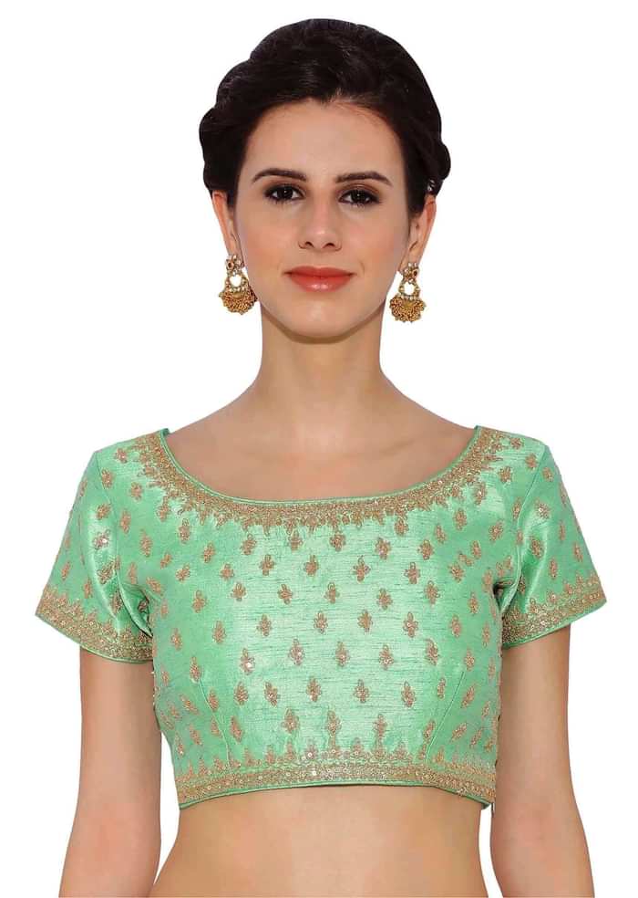Sea Green Blouse With Embroidery And Side Zip