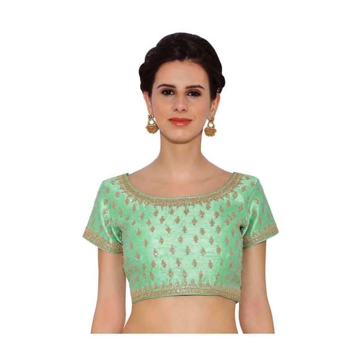 Sea Green Blouse With Embroidery And Side Zip
