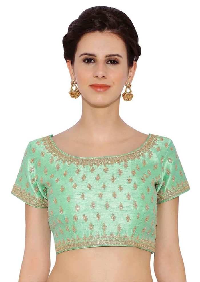 Sea Green Blouse With Embroidery And Side Zip