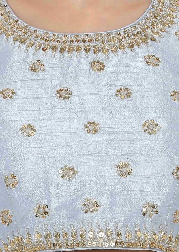 Mint Blue Blouse In Raw Silk With Sequins Embroidery And Side Zip Online - Kalki Fashion
