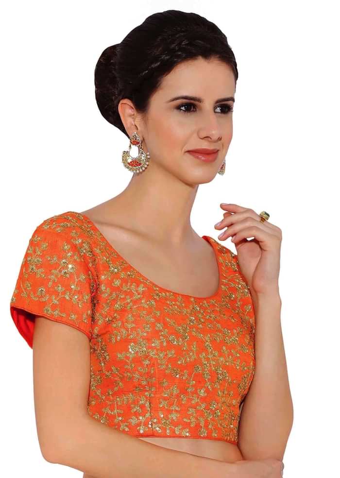 Orange Blouse In Raw Silk With Sequins Embroidery And Side Zip Online - Kalki Fashion
