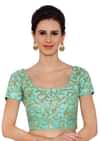 Sea Blue Blouse In Raw Silk With Sequins Embroidery And Side Zip Online - Kalki Fashion