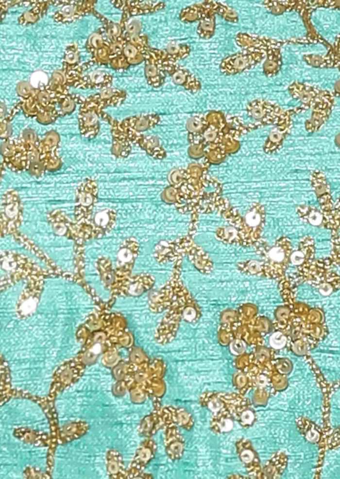 Sea Blue Blouse In Raw Silk With Sequins Embroidery And Side Zip Online - Kalki Fashion