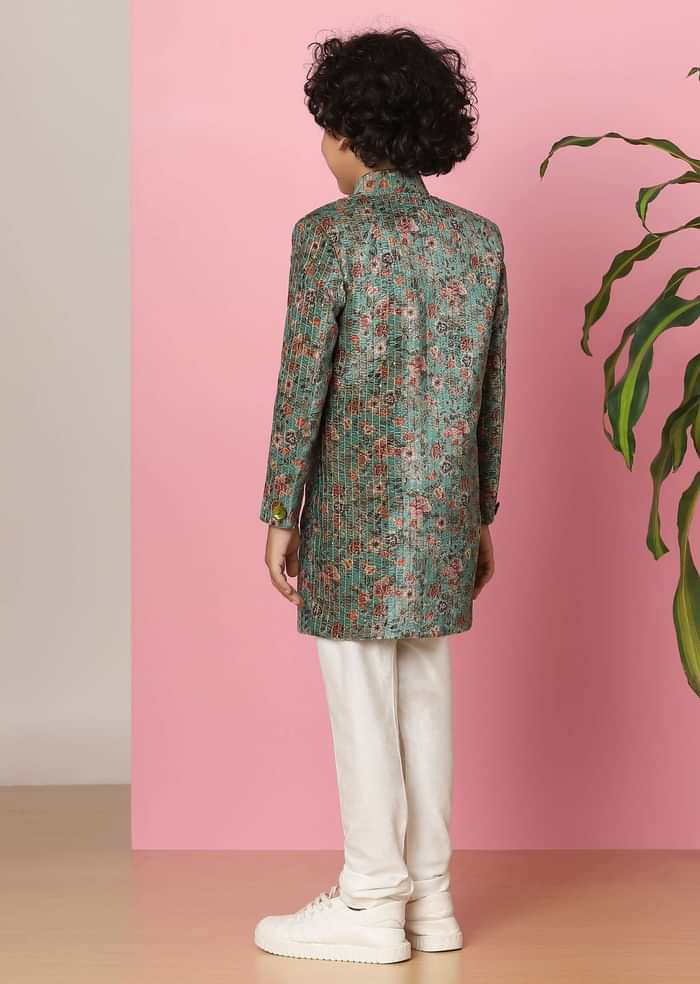 Kalki Airforce Blue Boys Embroidered Sherwani Set