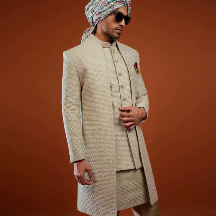Moss Green Festive Sherwani With Embroidery