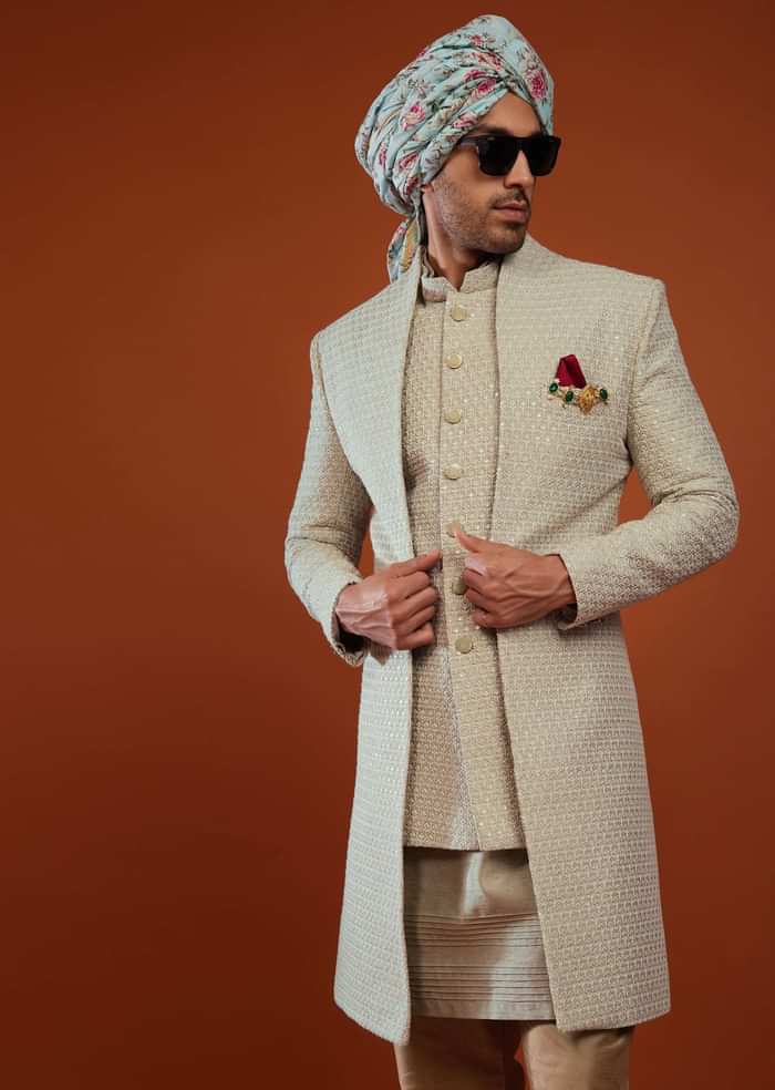 Moss Green Festive Sherwani With Embroidery