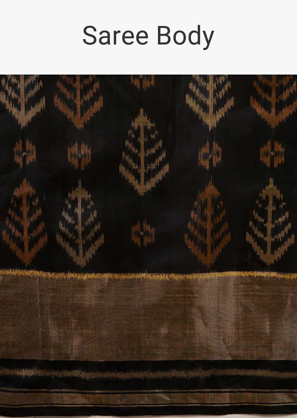 Moss Green And Black Saree In Silk With Ikat Weave Patola Geometric Work