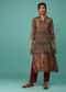 Teal Blue Kurta With Kashmiri Floral Print And Embroidery In Crepe
