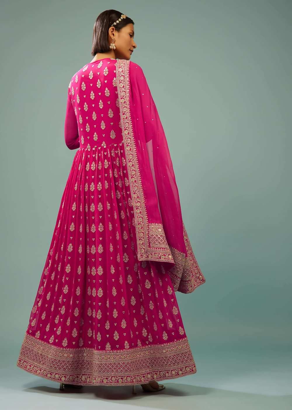 Hot Pink Anarkali Suit In Georgette With Embroidery