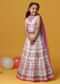 Kalki Beige Cream Printed Lehenga And Blouse Set In Silk For Girls