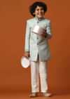 Kalki Blue Embroidered Sherwani Set In Raw Silk With Sequins For Boys