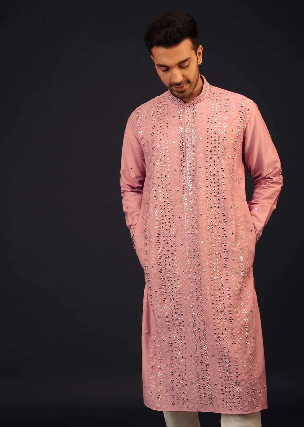 Blush Pink Mirror Embroidered Kurta Set