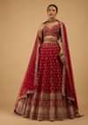 Bride And Baraat Cherry Red Fully Embroidered Lavish Lehenga Choli With Belt