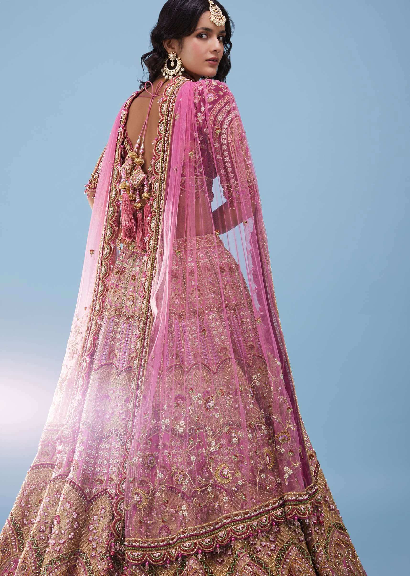 Rose Pink Junoesque Bridal Lehenga In Raw Silk With Heavy Embroidery - NOOR 2022