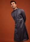 Fog Grey Festive Kurta In Mini Silk With A Cocktail Look