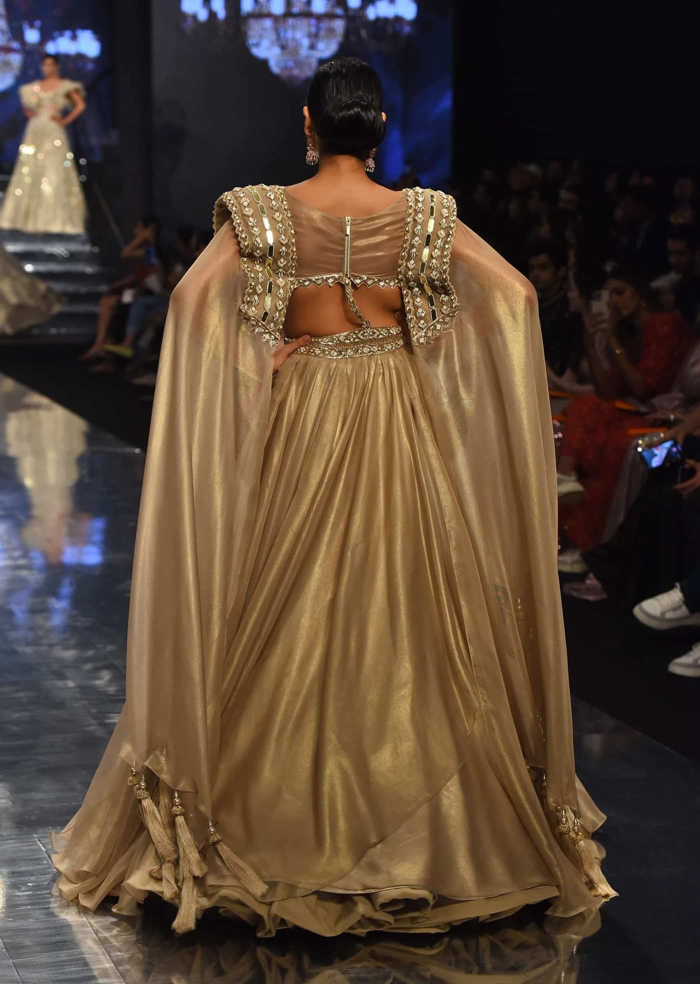 Champagne Gold Akasia Gown With Tassel Wing Cape Sleeves - NOOR 2022