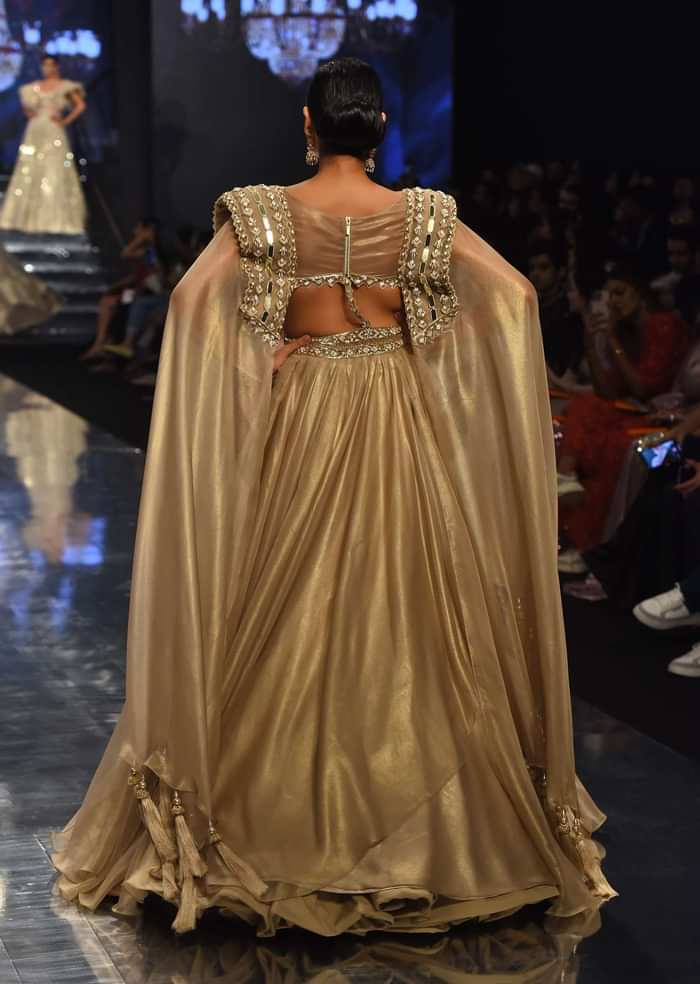 Champagne Gold Akasia Gown With Tassel Wing Cape Sleeves - NOOR 2022