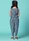 Kalki Cobalt Blue Embroidered Top And Pant Set With Jacket In Silk For Girls