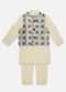 Kalki Cool Grey Printed Kurta Jacket Set In Cotton For Boys