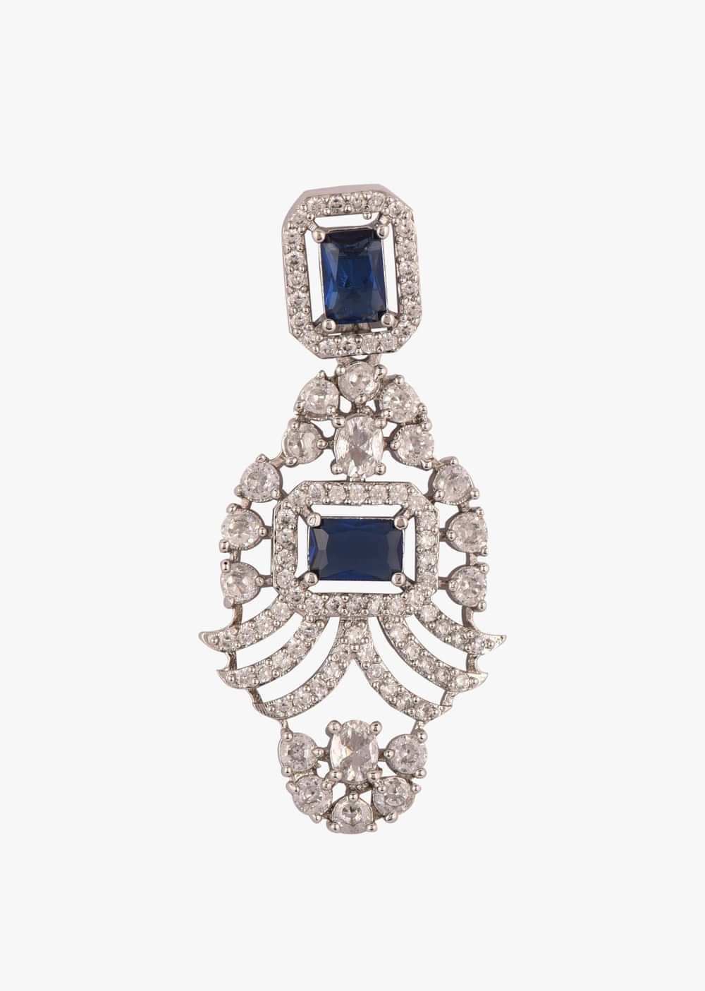 Diamond Jewelry Set With Silver Plating And Navy Blue Stones