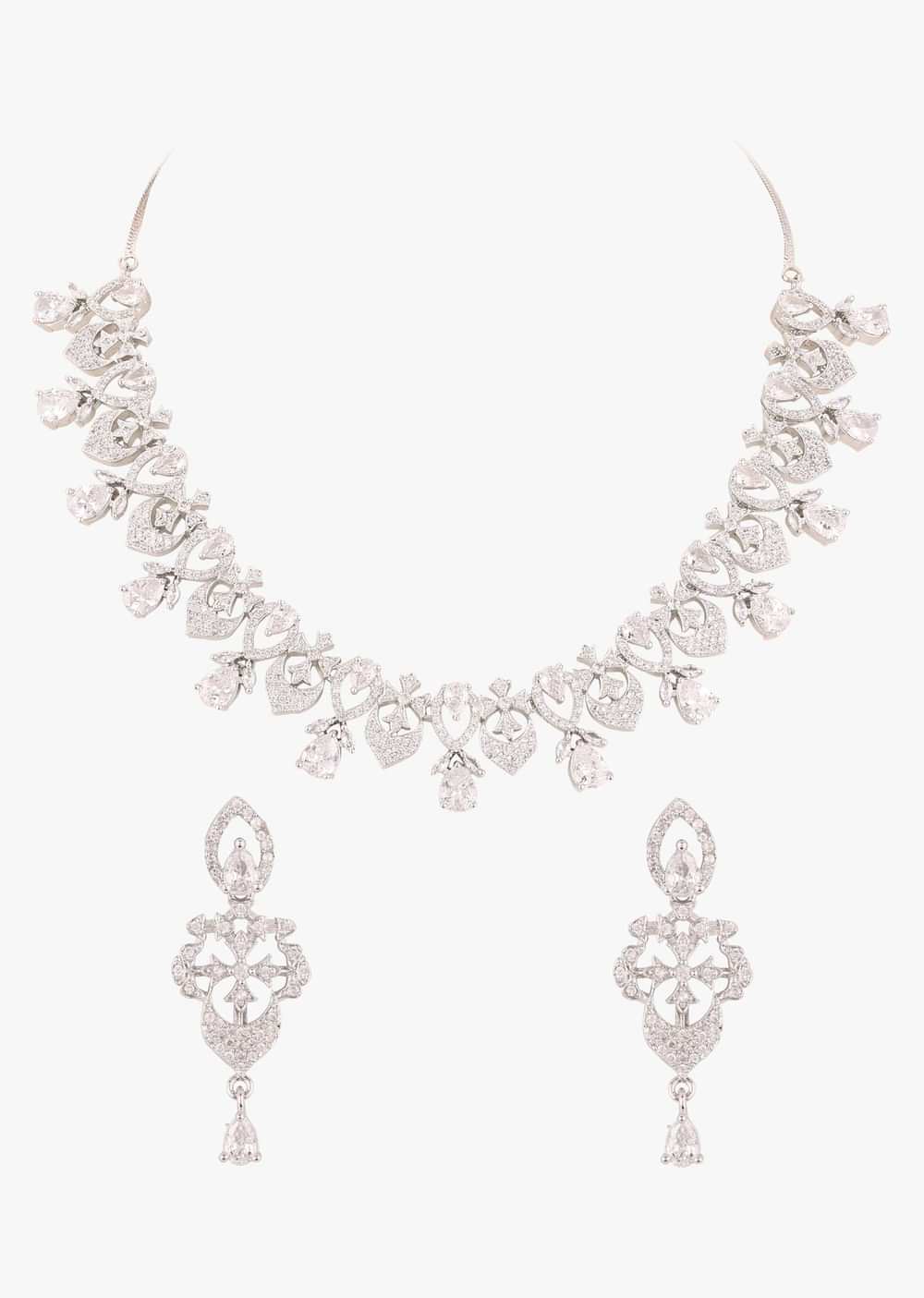 Diamond Necklace Set With Silver Plating