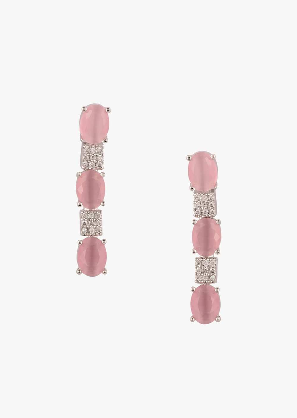 Diamond Necklace Set With Silver Plating And Baby Pink Stones