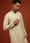 Festive Glass Green Kurta Set In Bangalore Silk With Embroidered Florals
