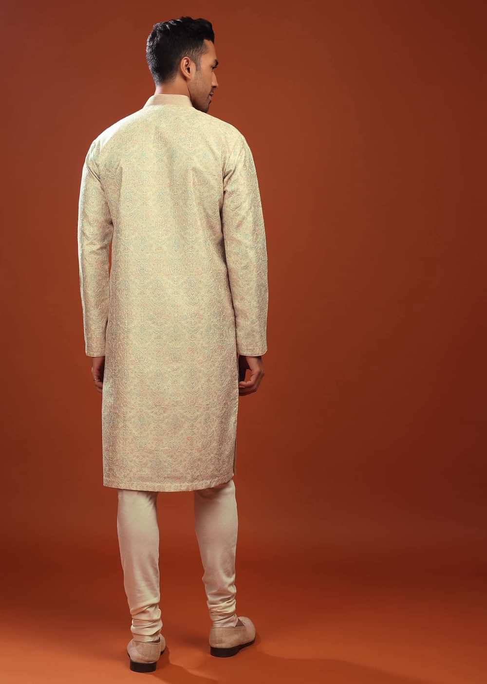 Festive Glass Green Kurta Set In Bangalore Silk With Embroidered Florals