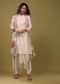 Festive Bright White Princess Kurta With Cowl Pants And An Embroidered Floral Jacket