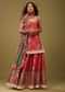 Festive Salmon Red Palazzo Suit Set In Silk With A Fancy Frill Dupatta