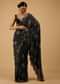 Festive Pirate Black Bandhani Saree Embroidered In Muslin