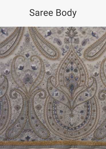 Powder Blue Saree Kashmiri Embroidered In Georgette