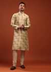 Daffodils Yellow Kurta Set In Bangalore Silk With Print And Brocade Weave Buttis