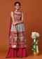 Kalki Fiery Red Printed Kurti And Palazzo Set In Silk For Girls