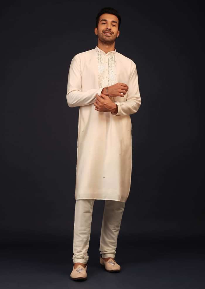 Kalki Gardenia White Embroidered Kurta Set