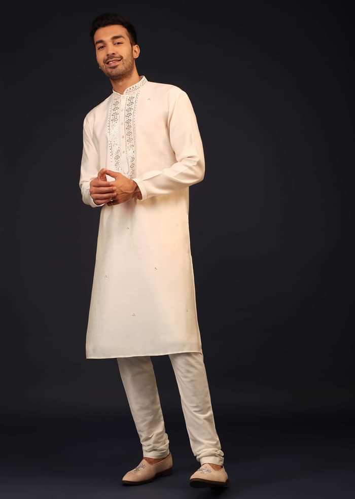 Kalki Gardenia White Embroidered Kurta Set