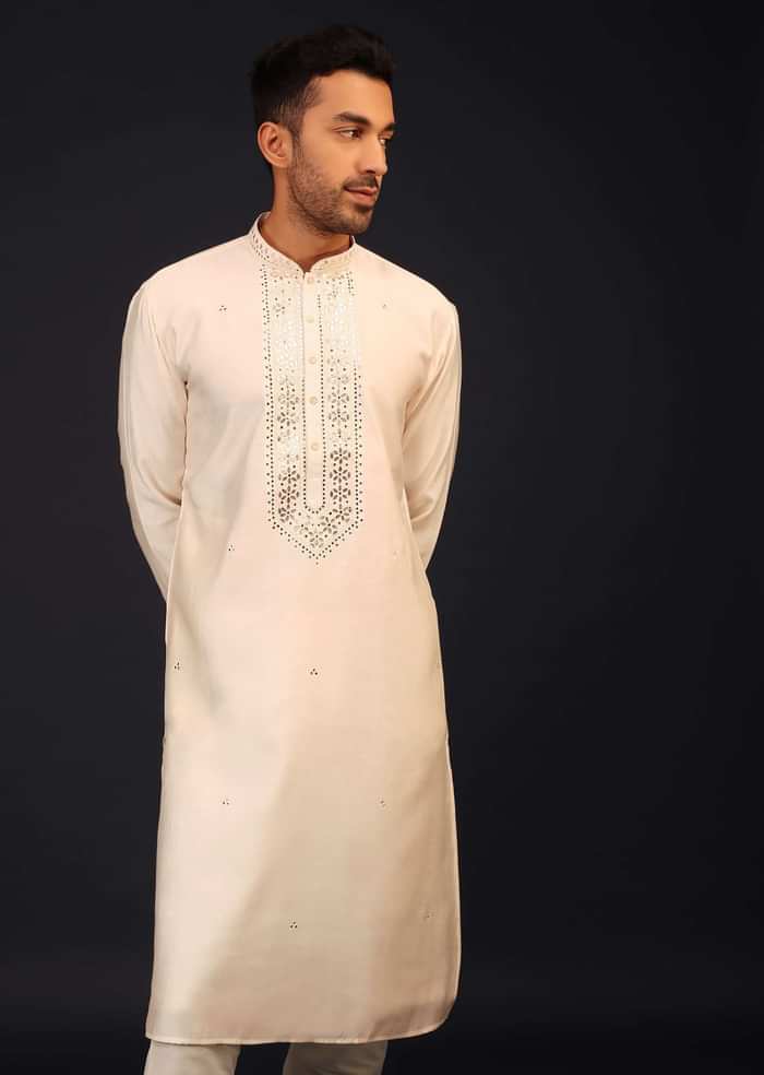 Kalki Gardenia White Embroidered Kurta Set