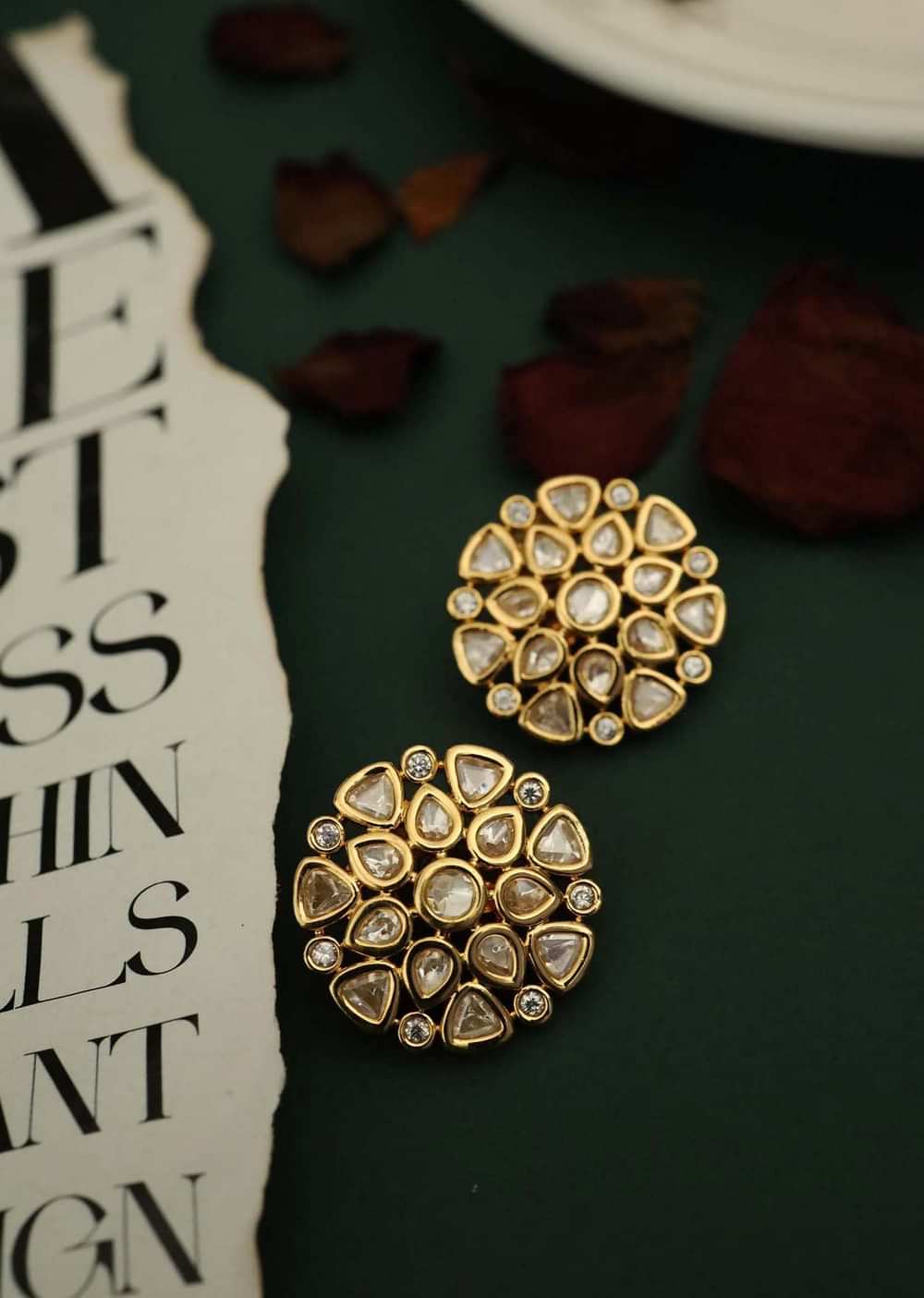 Gold Plated Kundan Stud Earrings