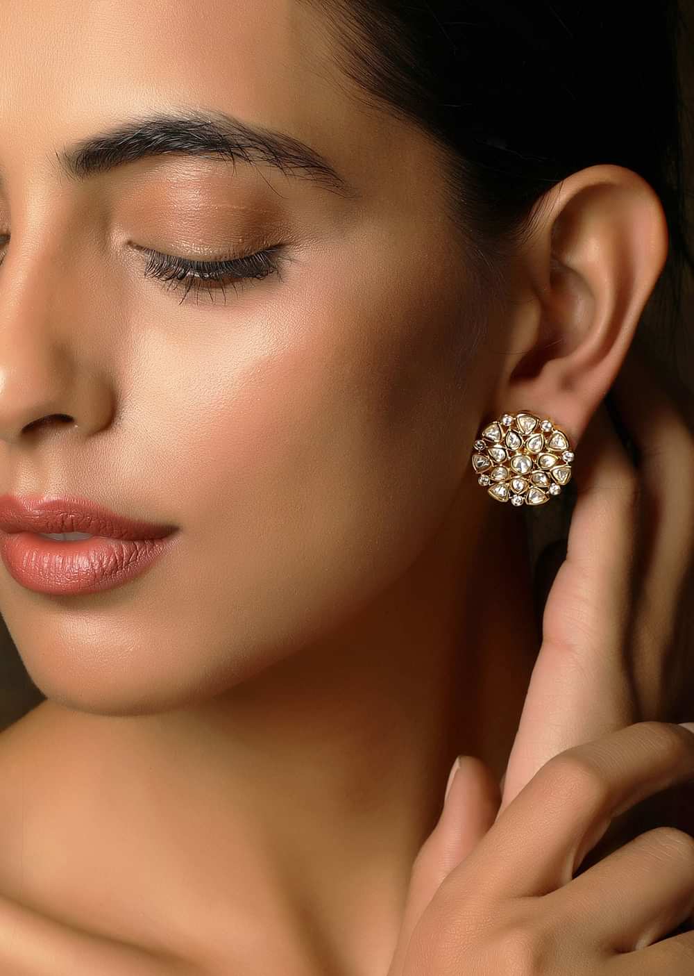 Gold Plated Kundan Stud Earrings
