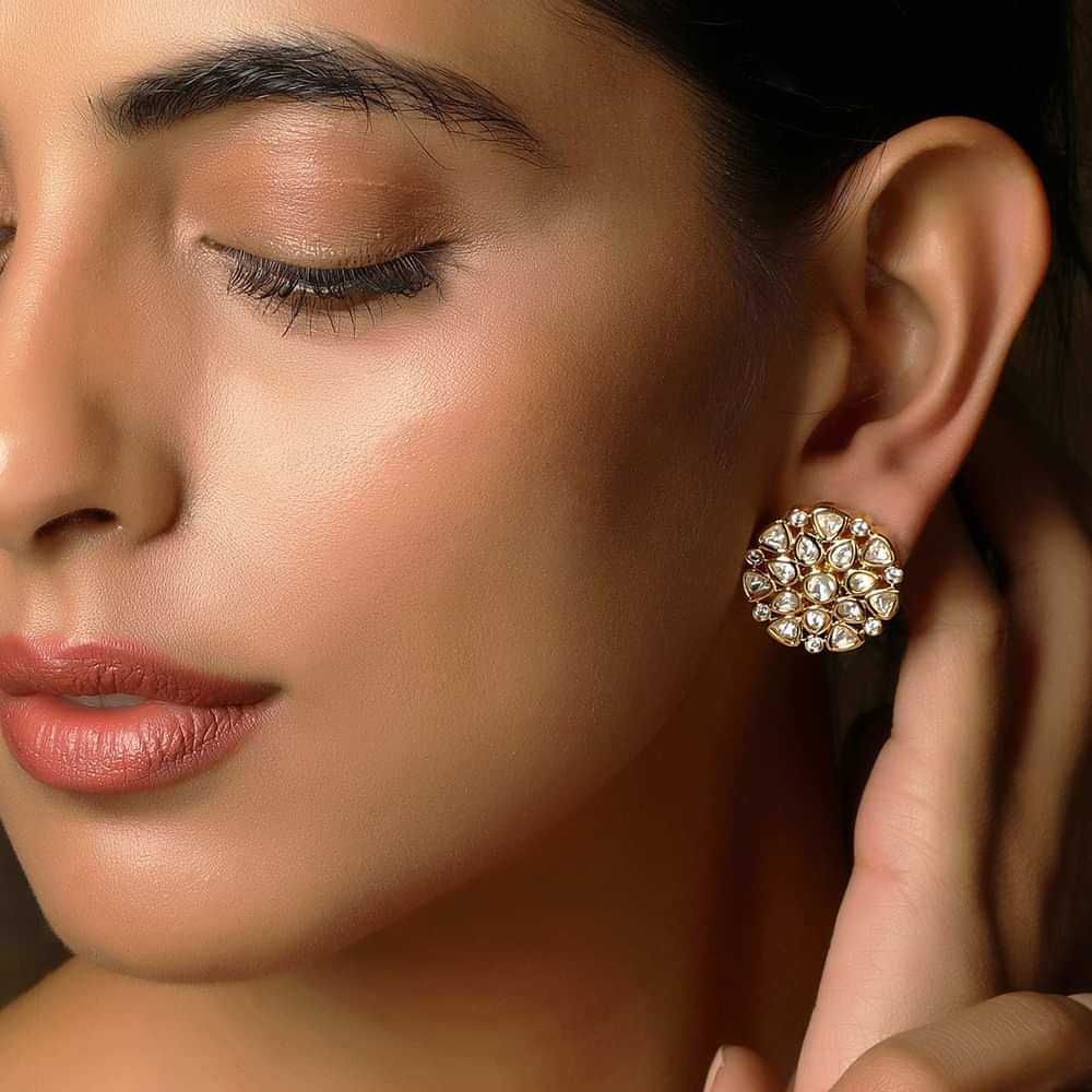 Gold Plated Kundan Stud Earrings