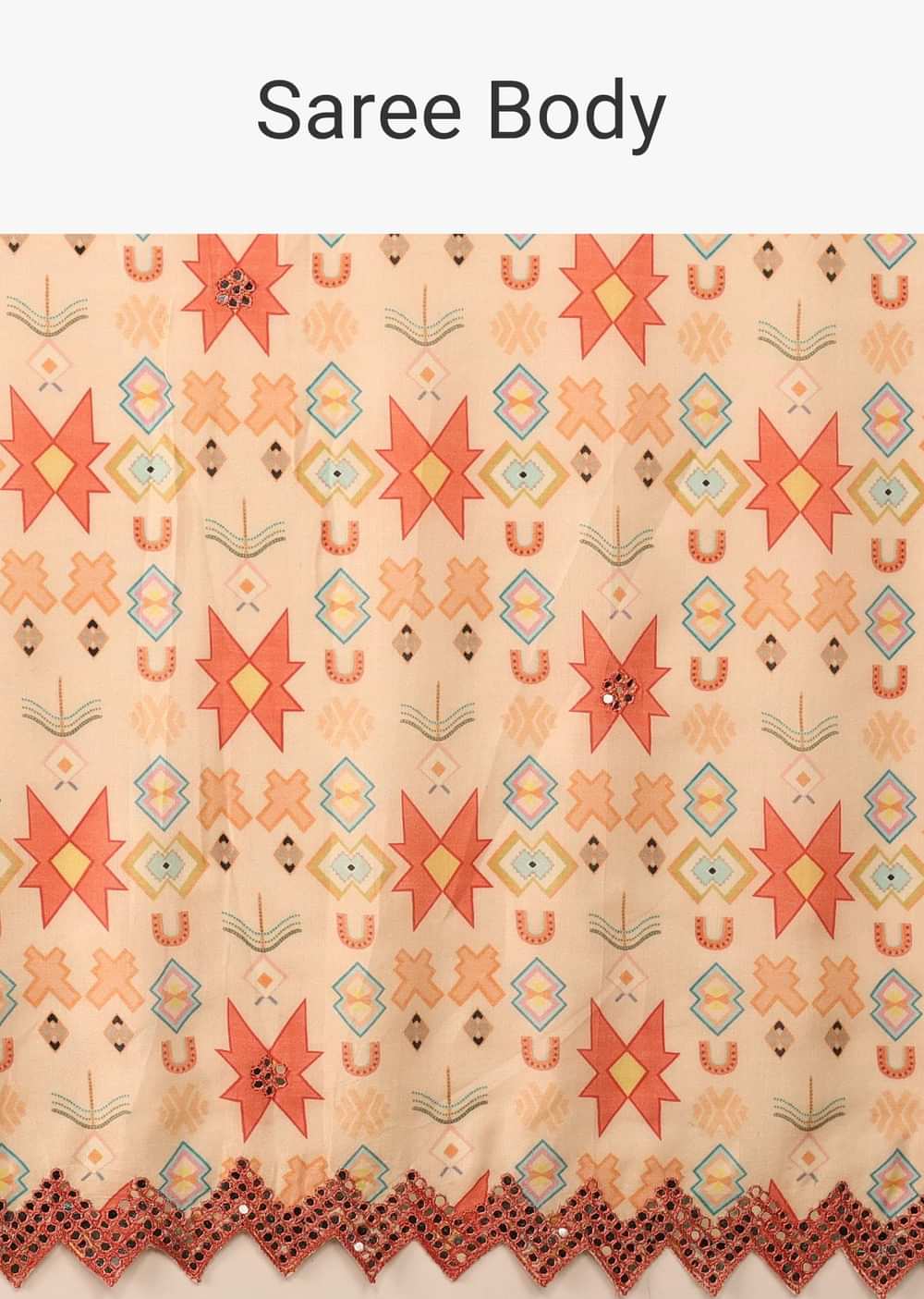 Sand Beige Saree In Muslin With Geometrical Print