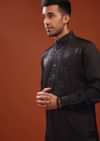 Black Festive Kurta In Mini Silk With Lucknowi Embroidery