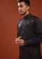 Black Festive Kurta In Mini Silk With Lucknowi Embroidery