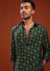 Deep Green Dhoti Kurta In Cotton With Foil Print