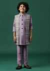 Kalki Lavender Purple Printed Kurta Jacket Set In Silk For Boys