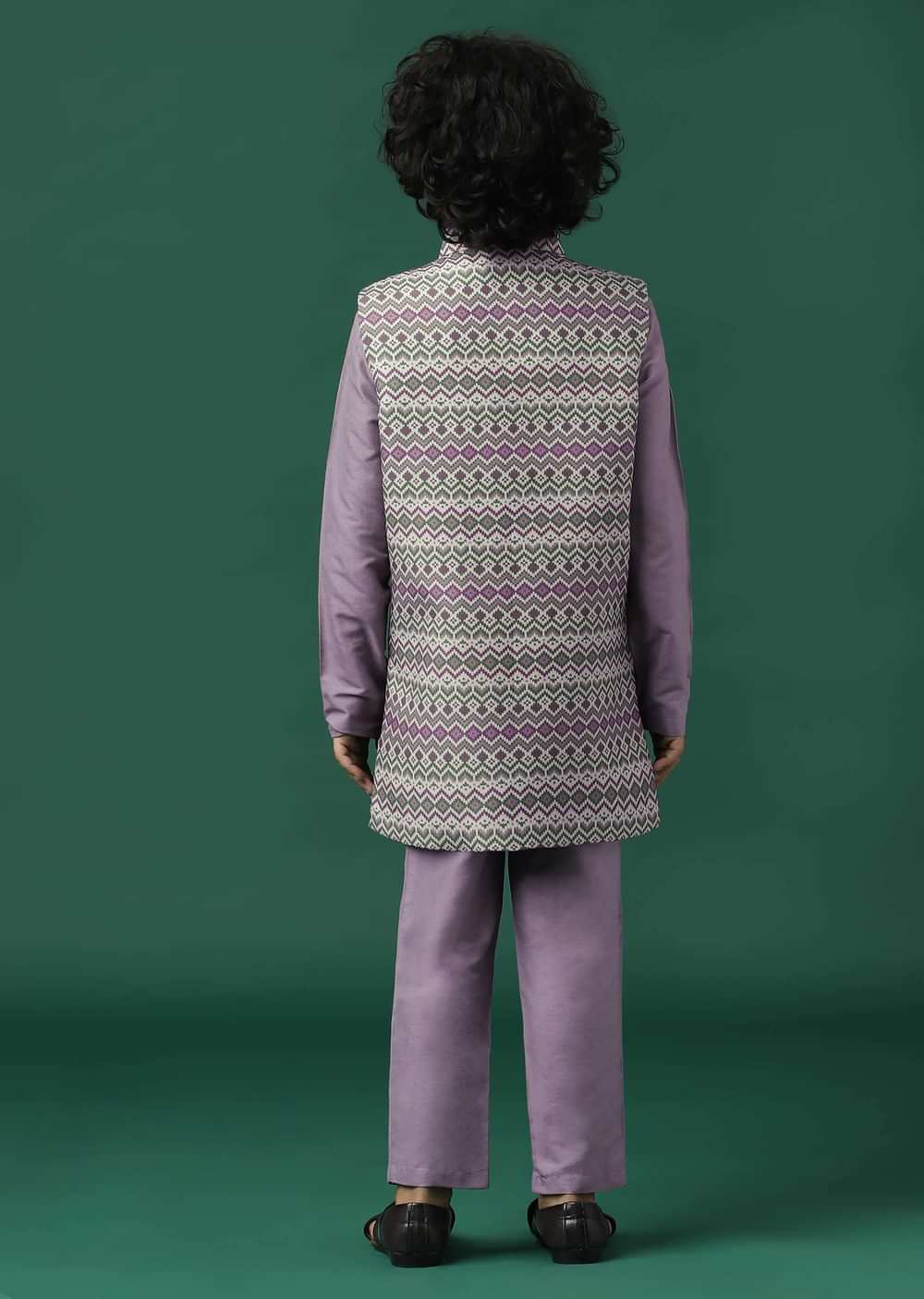Kalki Lavender Purple Printed Kurta Jacket Set In Silk For Boys