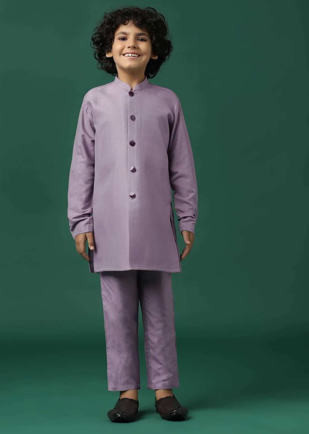 Kalki Lavender Purple Printed Kurta Jacket Set In Silk For Boys