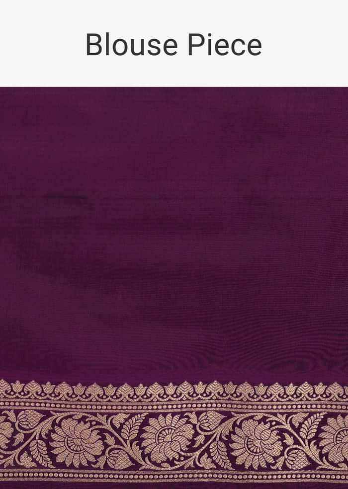 Plum Purple Saree In Pure Banarasi Silk With Upada Zari Weave In Floral Jaal Work