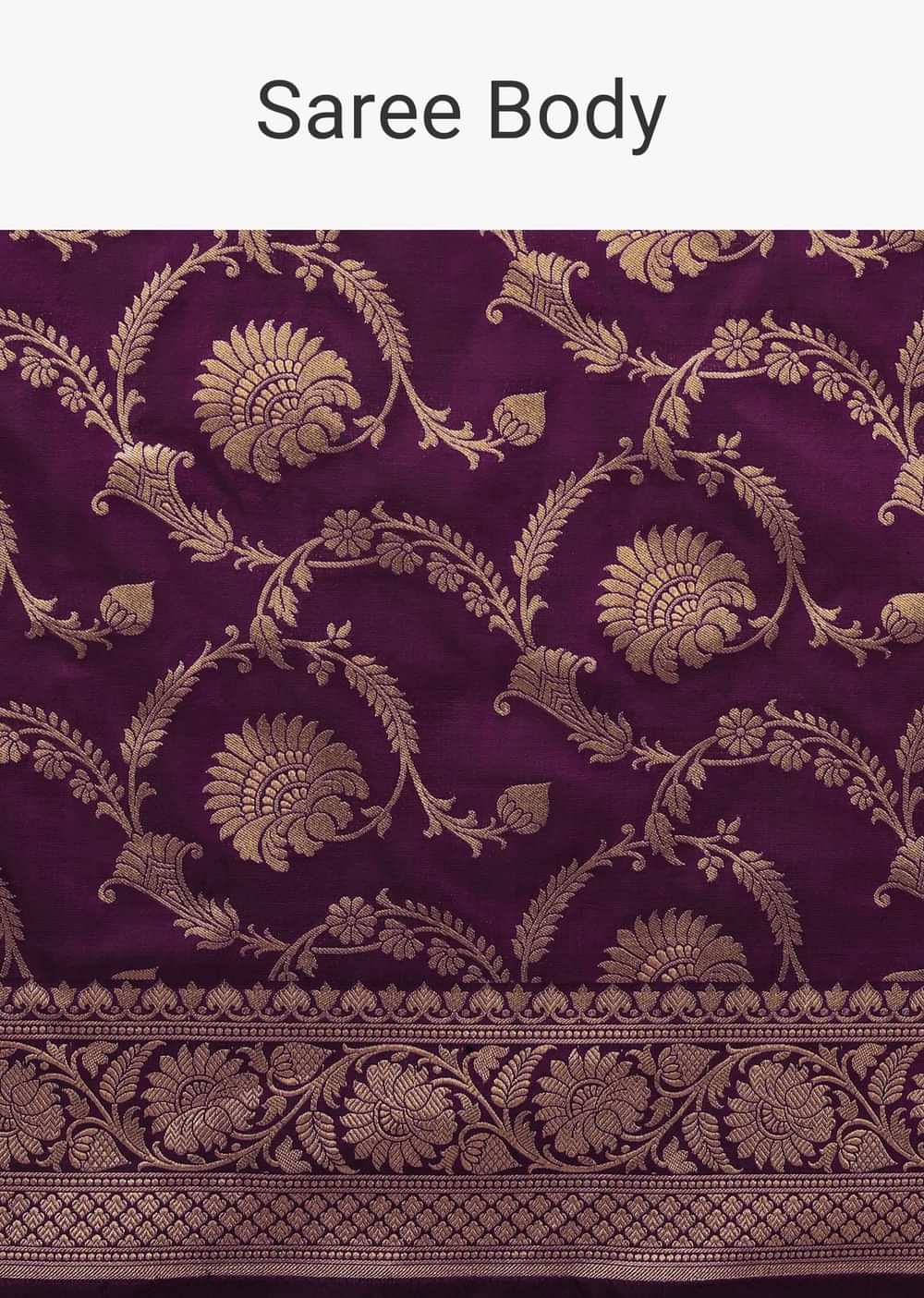 Plum Purple Saree In Pure Banarasi Silk With Upada Zari Weave In Floral Jaal Work
