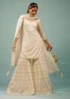 Pearl White Sharara Suit With Embroidery